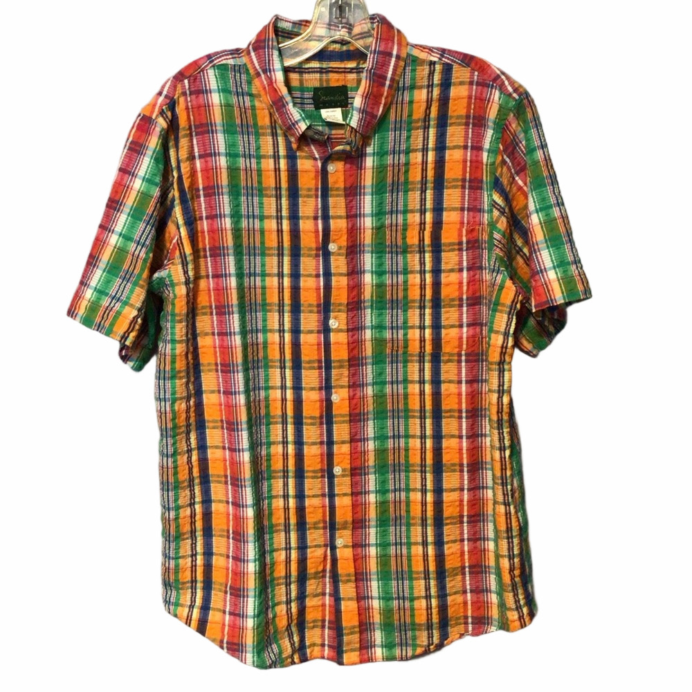 Scandia Woods Multi-Color Orange Plaid Short Sleeve Button-Up Shirt Large